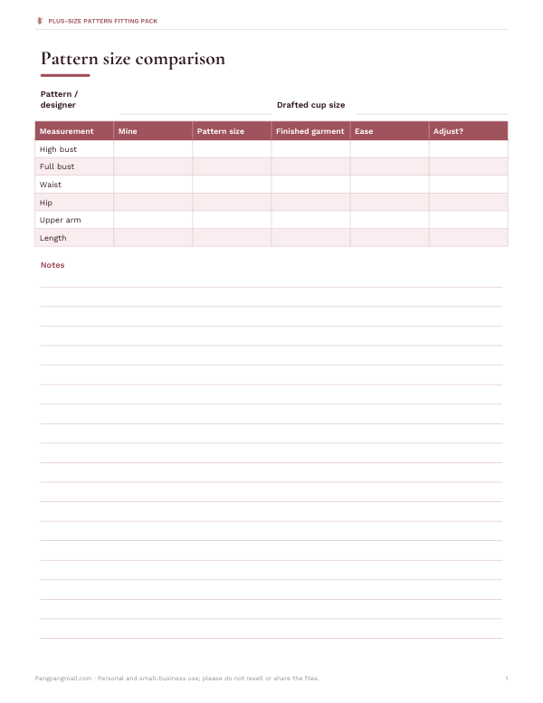 Preview of Printable Size Comparison Sheet